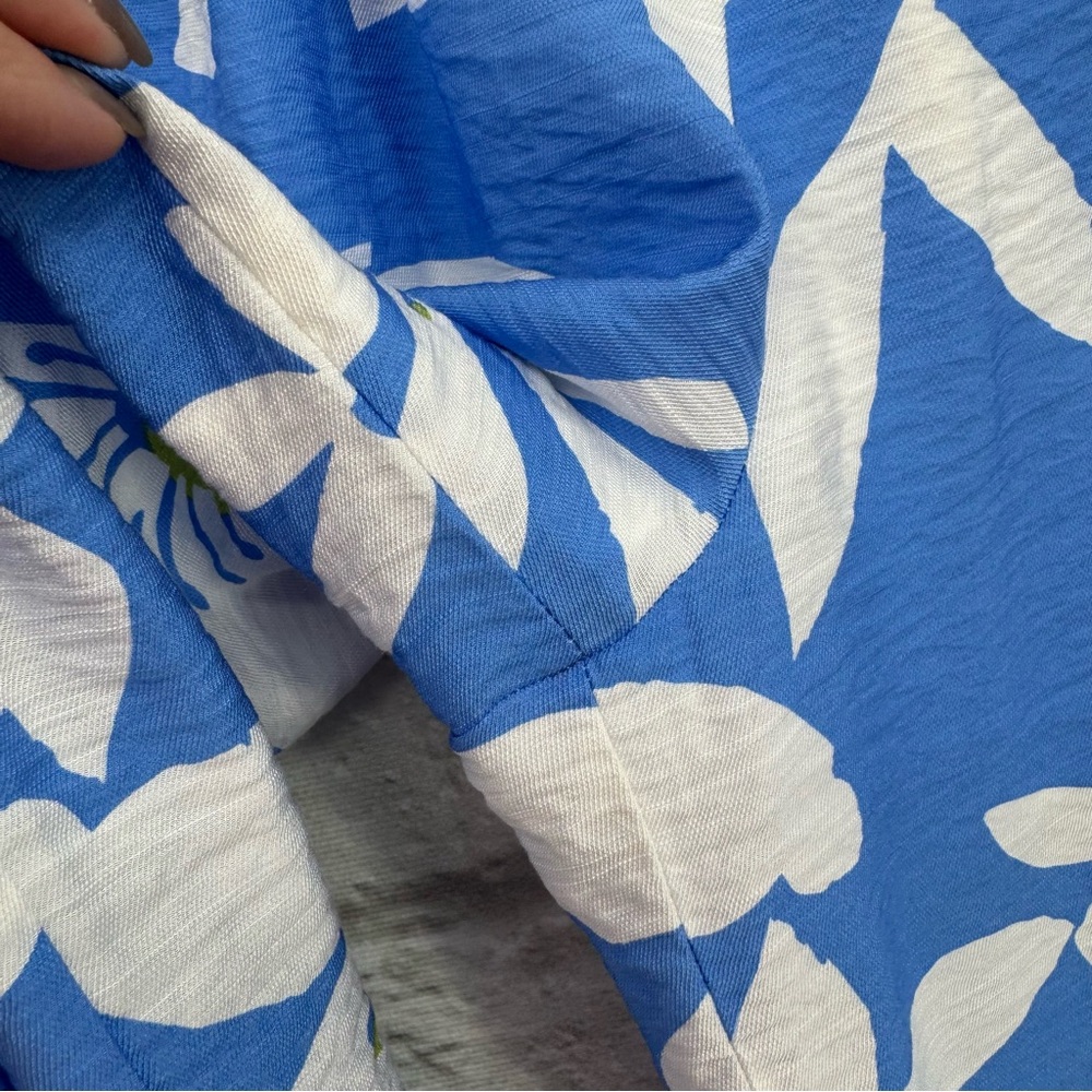 Mable Blue White Floral Wide Leg Crop Pants Beach Vacation Small FLAWED - Picture 4 of 16